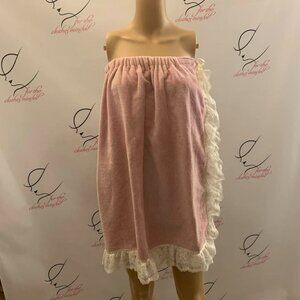 PINK Striped Soft Terry Towel Bath Shower Wrap. Elastic and Hook-n-loop. B55